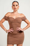 OffShldr Ruffle Sleeve Mesh Mini Dress