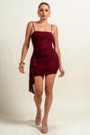 Mesh Ruched Cross Drape Mini Dress