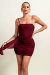 Mesh Ruched Cross Drape Mini Dress