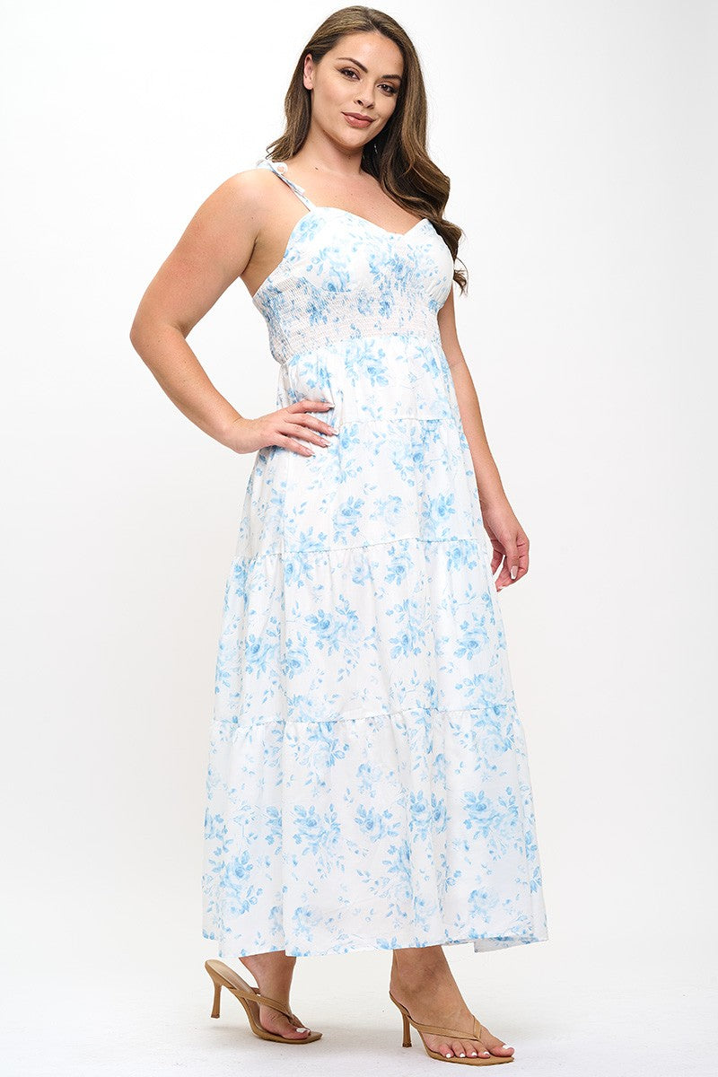 Tie Strap Floral Print Maxi Dress