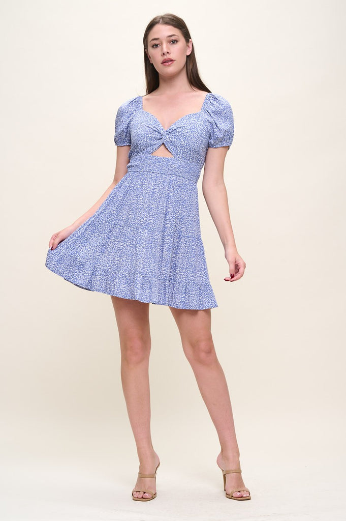 Floral Front Open Twist Ruffle Dress