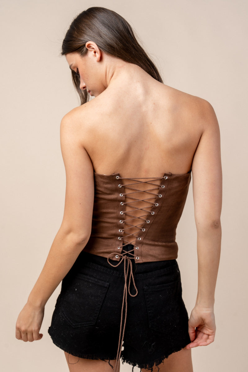Suede Cowboy Stitch Lace Up Bustier