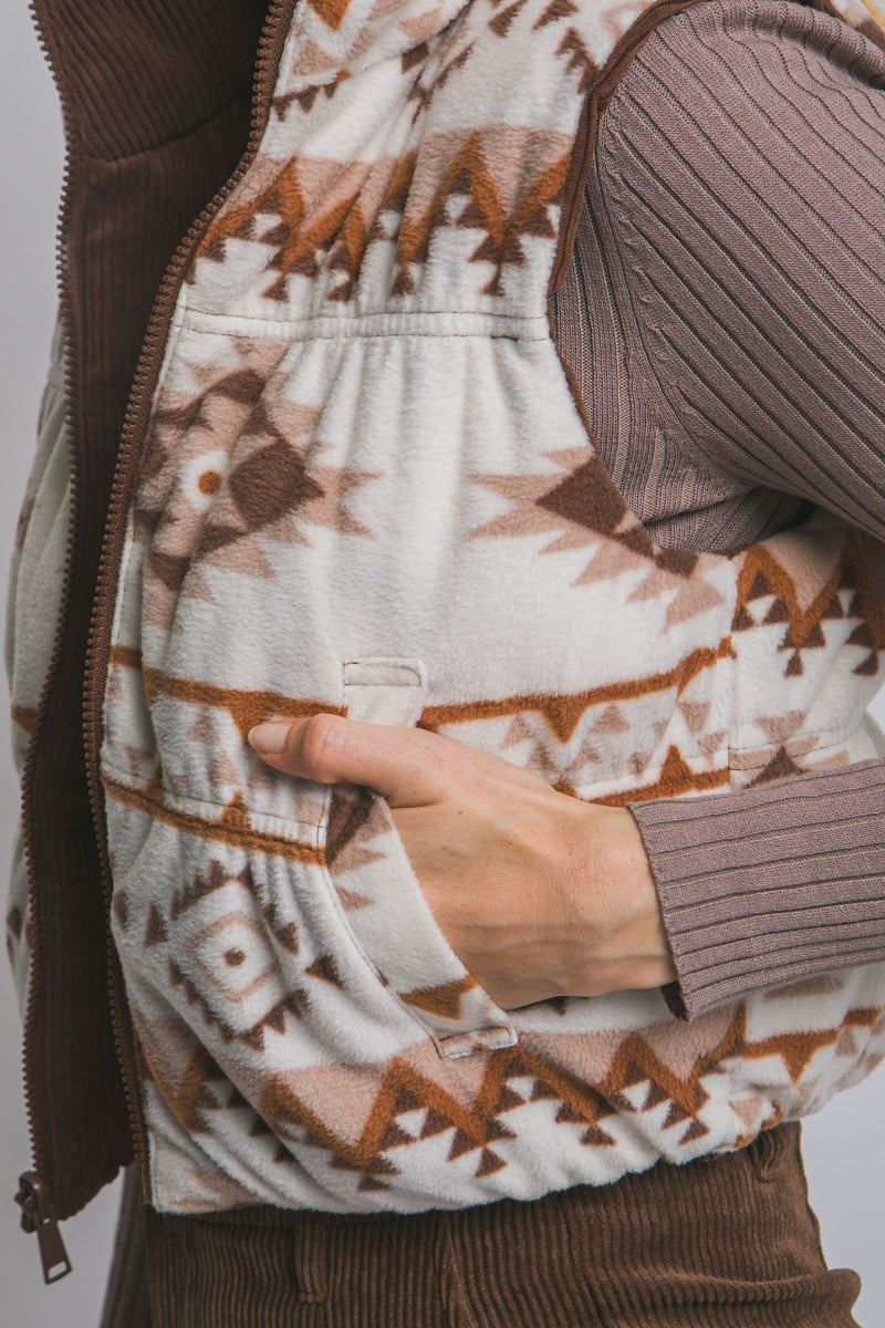 Reversible Corduroy Aztec Fleece Lined Puffer Vest