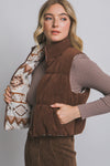 Reversible Corduroy Aztec Fleece Lined Puffer Vest