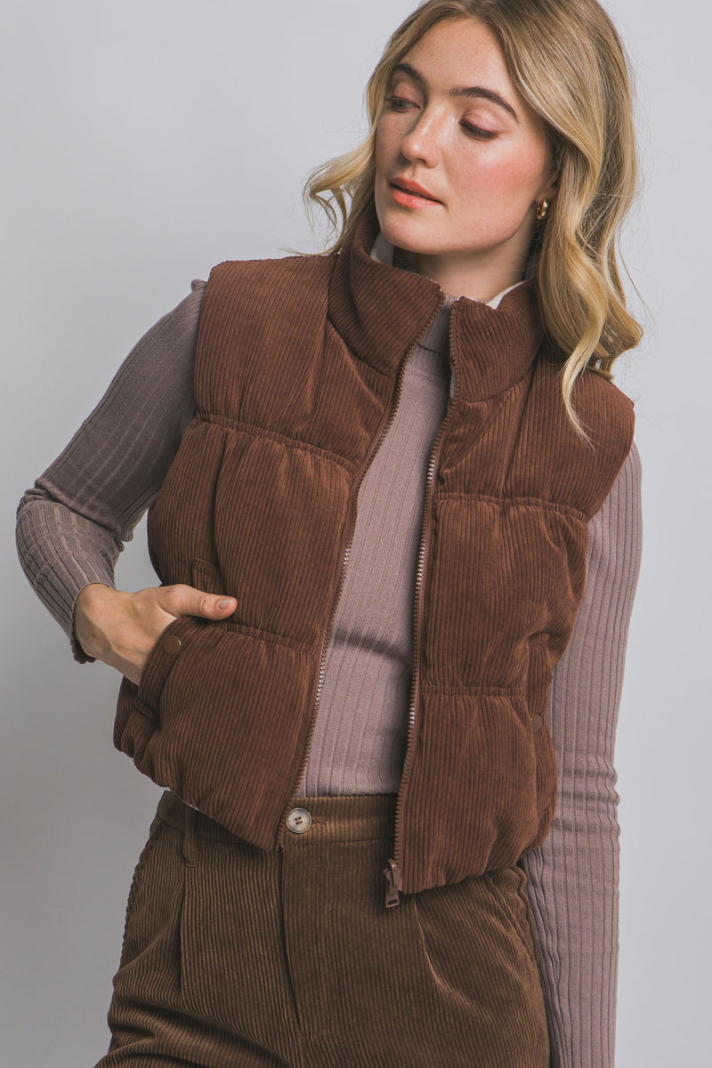 Reversible Corduroy Aztec Fleece Lined Puffer Vest