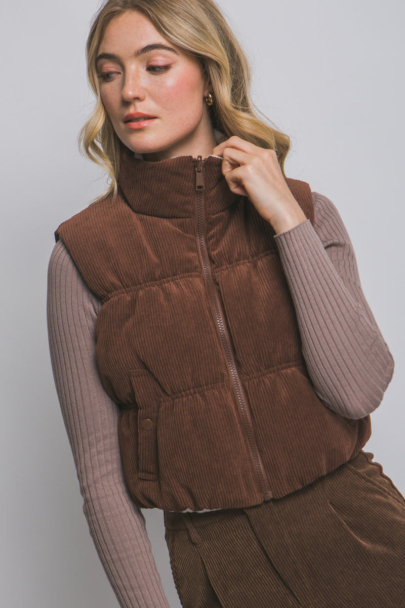 Reversible Corduroy Aztec Fleece Lined Puffer Vest