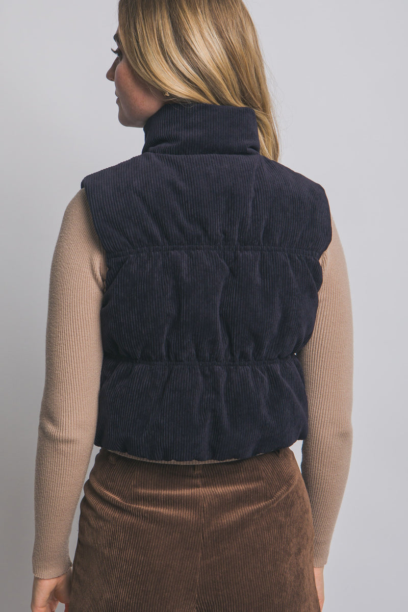 Reversible Corduroy Aztec Fleece Lined Puffer Vest