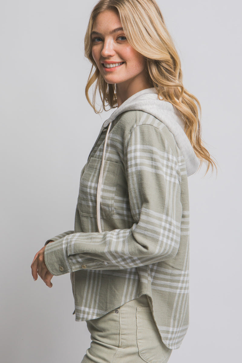 Hooded Button Up Plaid