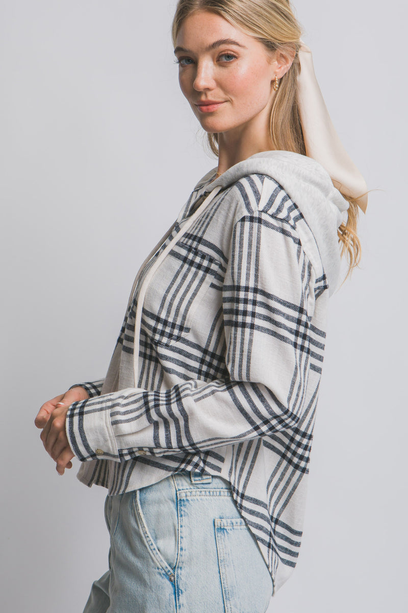 Hooded Button Up Plaid