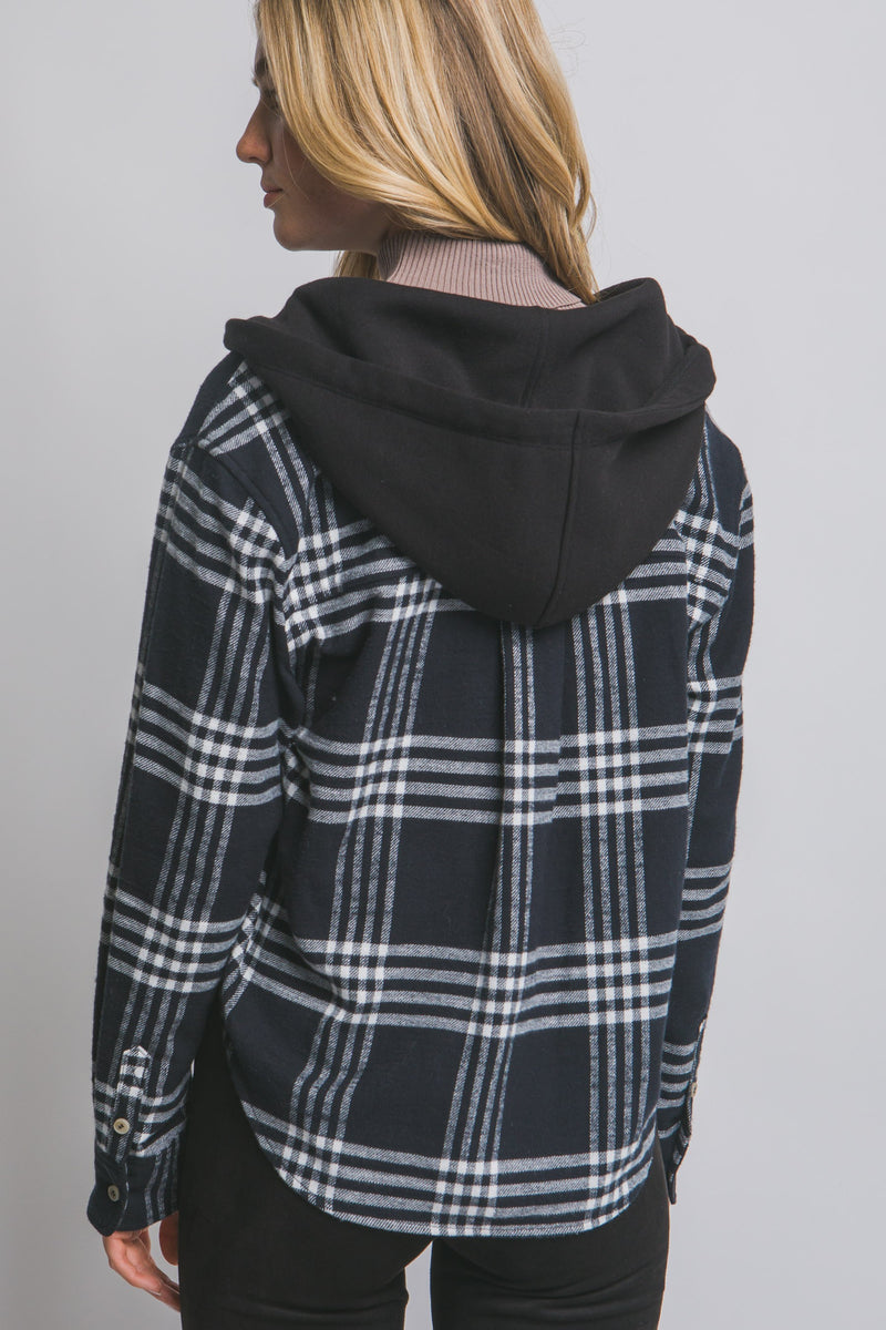 Hooded Button Up Plaid