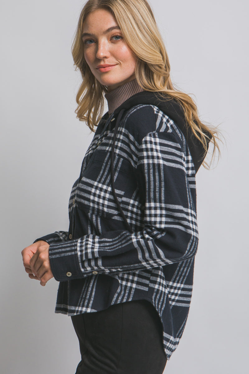 Hooded Button Up Plaid