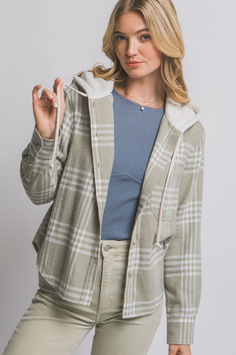 Hooded Button Up Plaid