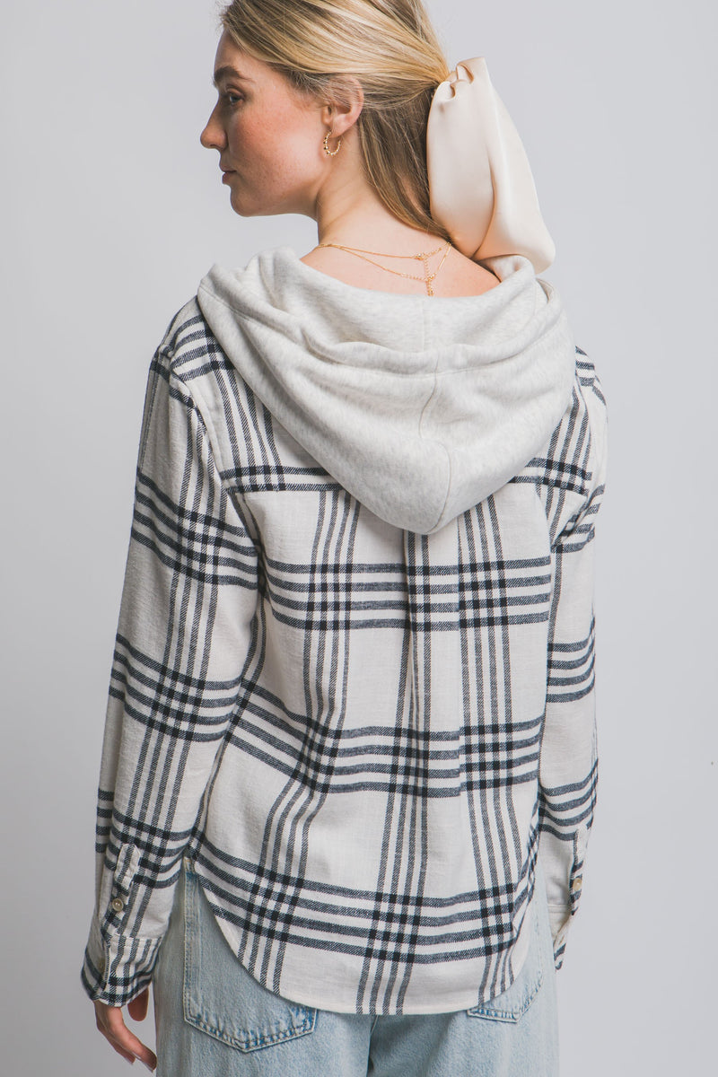 Hooded Button Up Plaid