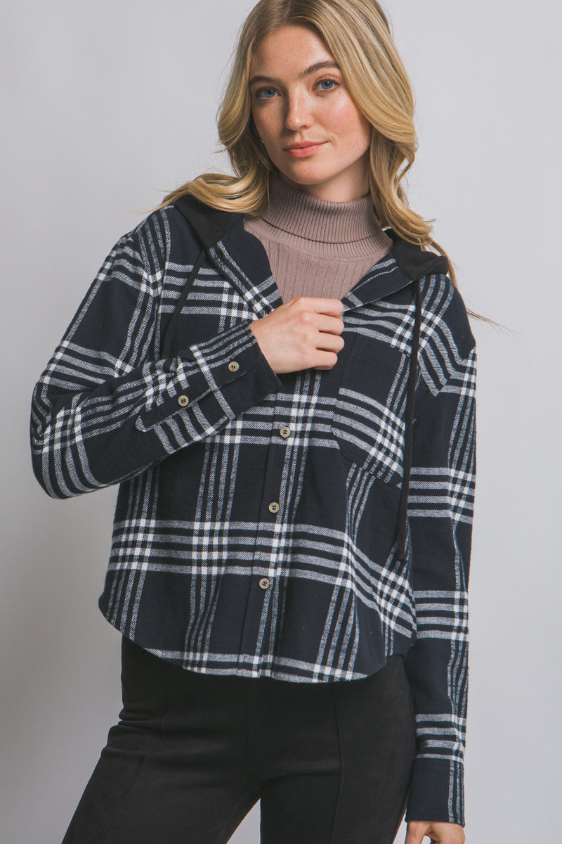 Hooded Button Up Plaid