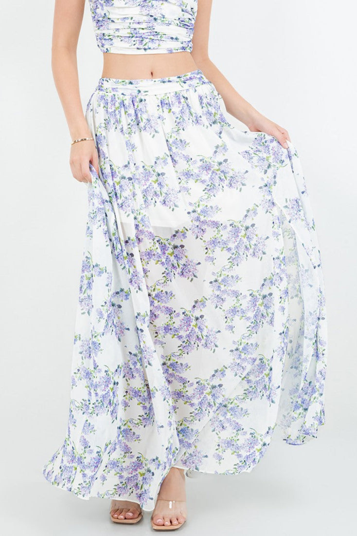 Floral Chiffon Slit Maxi Skirt