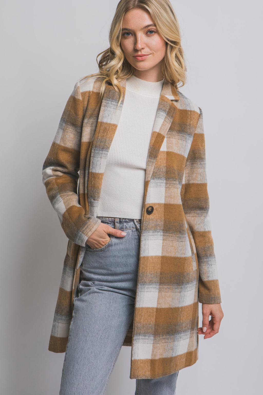 Long Line Plaid Coat