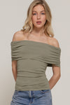 Off Shoulder Short Sleeve Ruched Knit Top