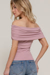 Off Shoulder Short Sleeve Ruched Knit Top