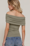 Off Shoulder Short Sleeve Ruched Knit Top