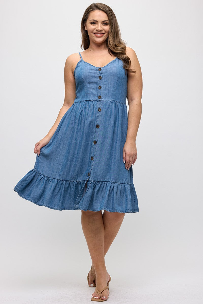 Button Down Smocked Denim Dress