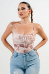 Floral Ruching Mesh Tank Bodysuit