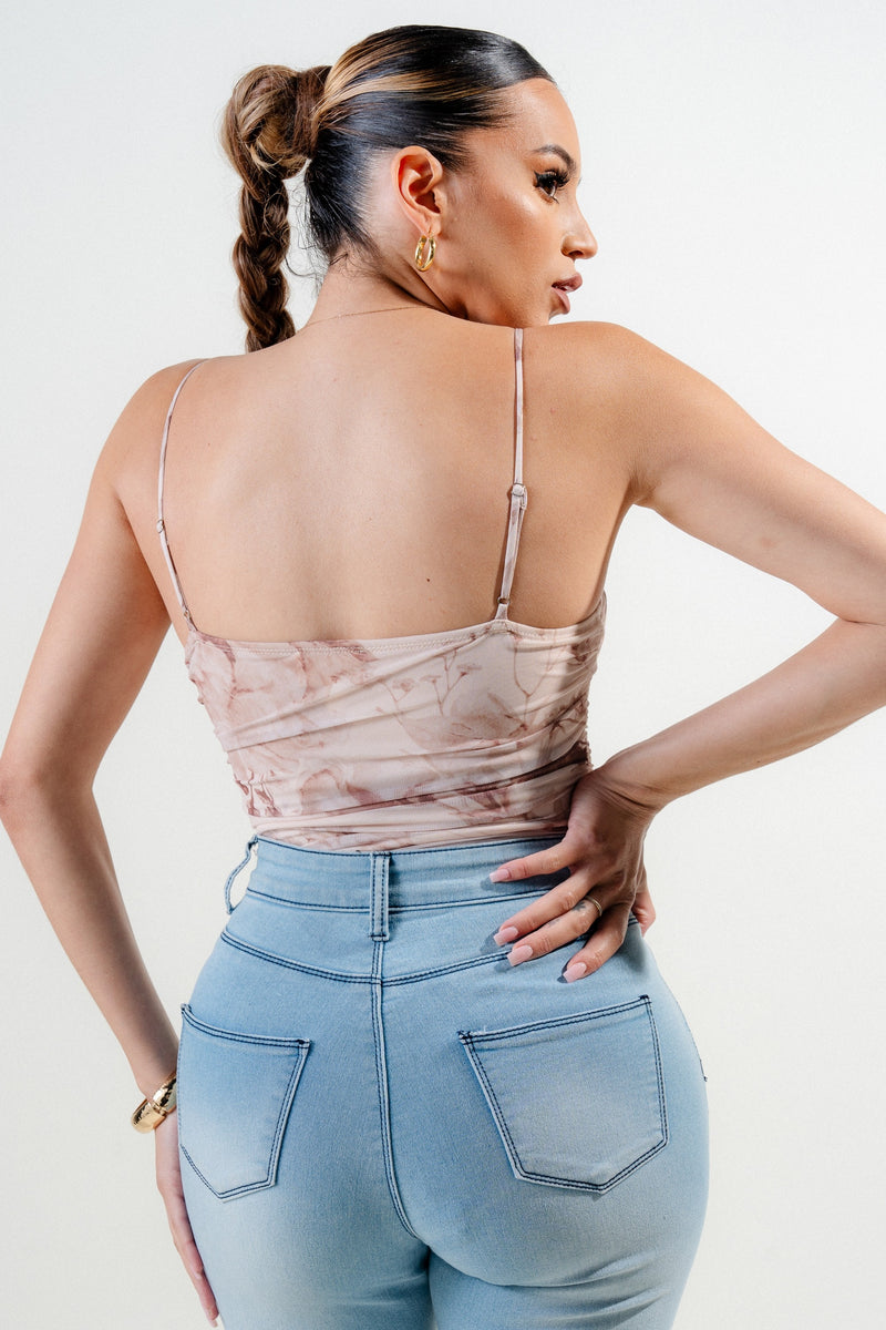 Floral Ruching Mesh Tank Bodysuit