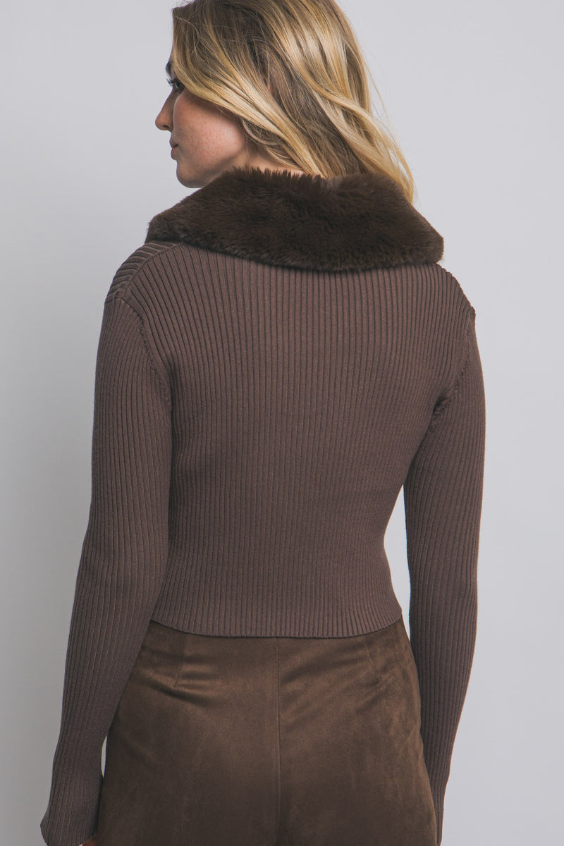 Collar Faux Fur Cardigan Sweater