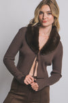 Collar Faux Fur Cardigan Sweater