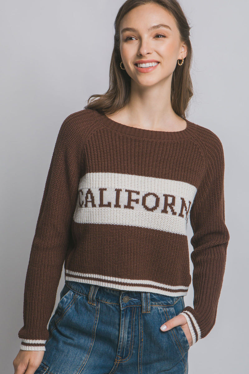 California Stripe Trim Knit Sweater