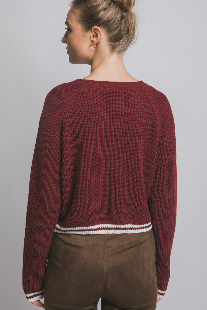 California Stripe Trim Knit Sweater