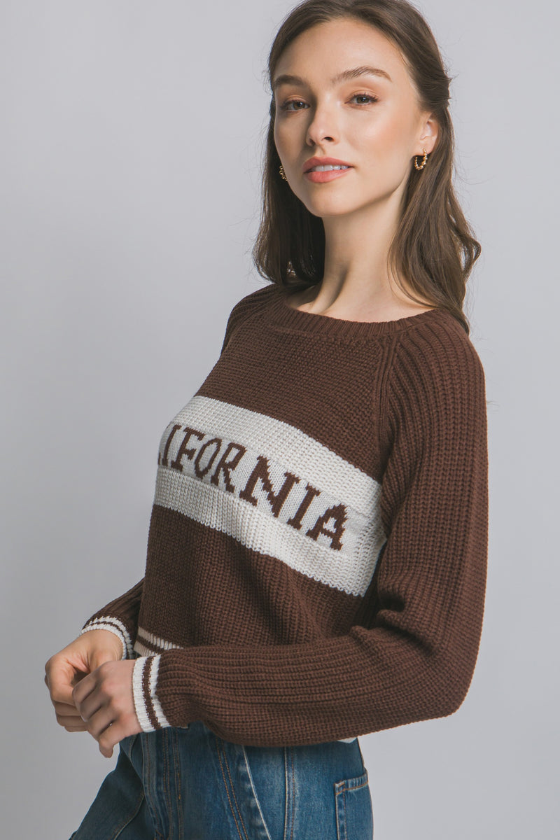 California Stripe Trim Knit Sweater