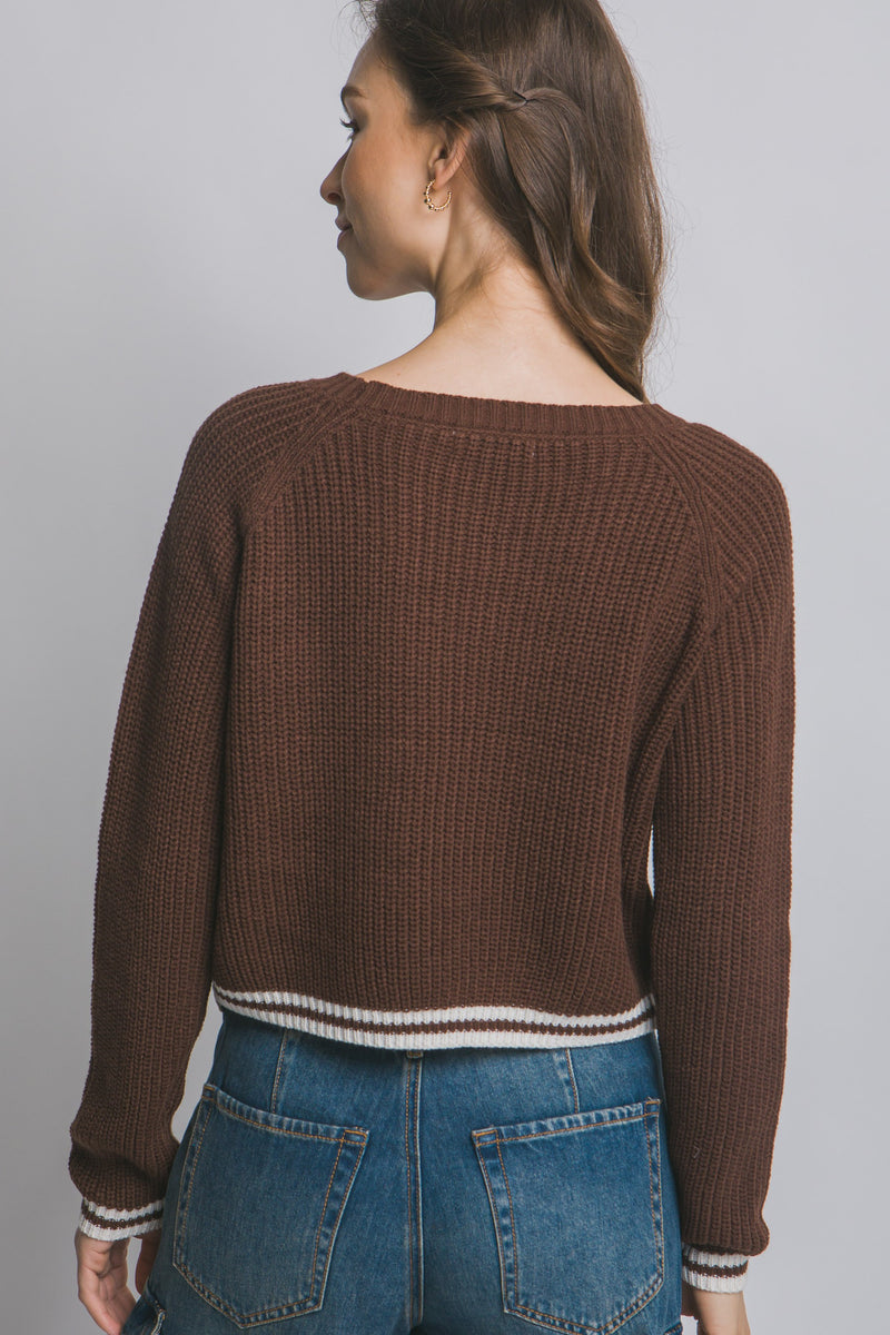 California Stripe Trim Knit Sweater