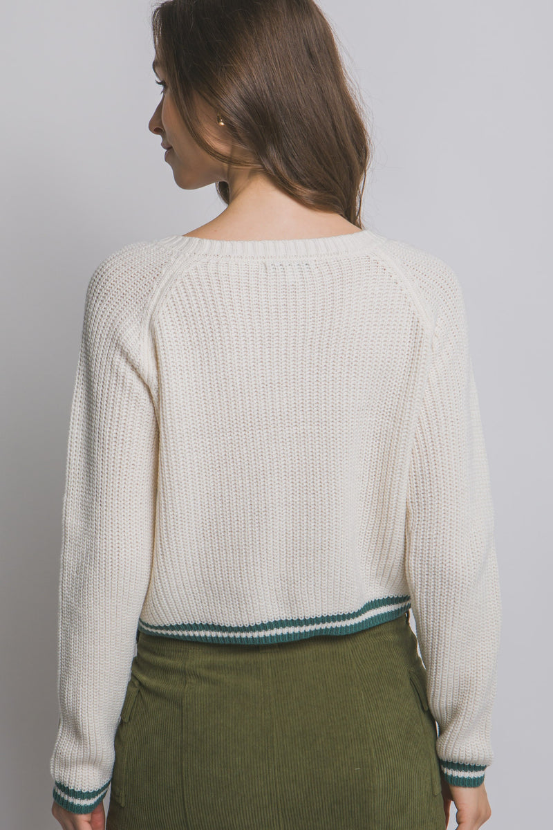 California Stripe Trim Knit Sweater