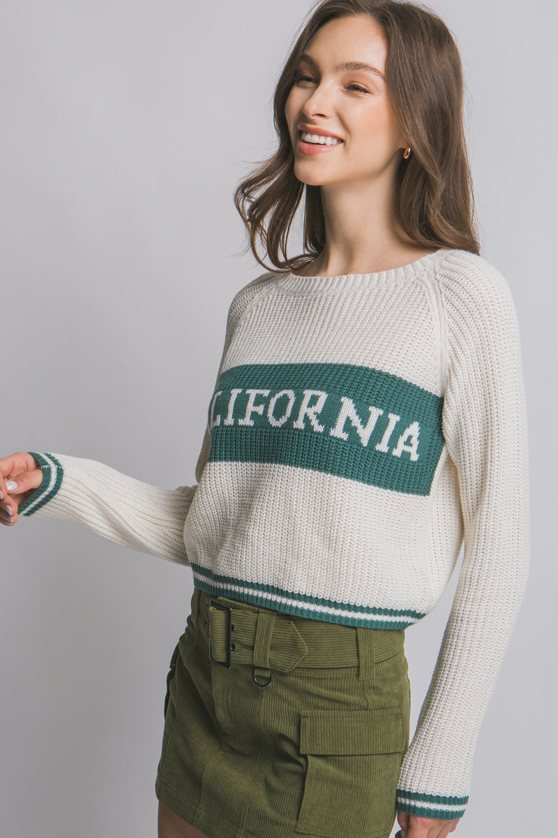 California Stripe Trim Knit Sweater