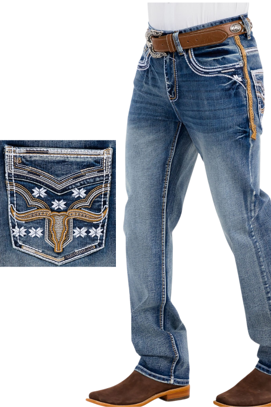 Longhorn Back Pocket Stitch Boot Cut Denim