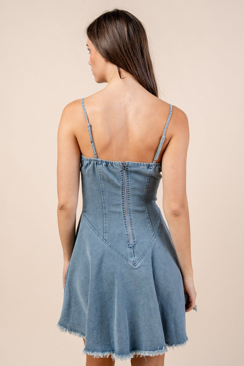 Lace Up Raw Hem Denim Dress