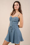 Lace Up Raw Hem Denim Dress