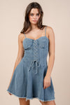 Lace Up Raw Hem Denim Dress