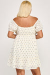 Floral Button V-Neck Puff Sleeve Dress