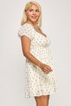 Floral Button V-Neck Puff Sleeve Dress