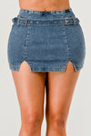 Belted Double Slit Denim Mini Skirt