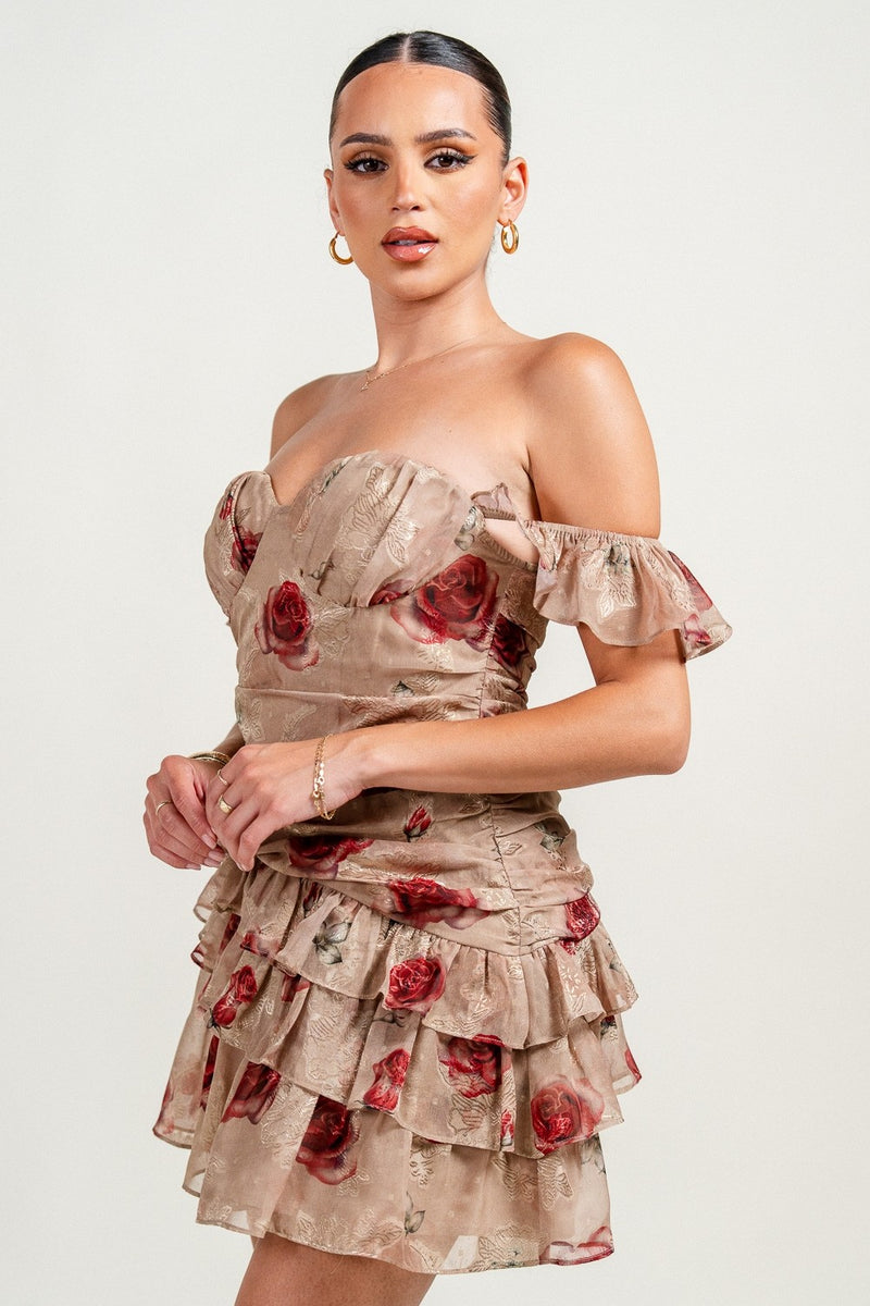 Bustier OffShldr Ruffle Mini Dress