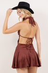 Suede Halter Low Cut Mini Dress