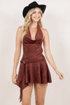 Suede Halter Low Cut Mini Dress