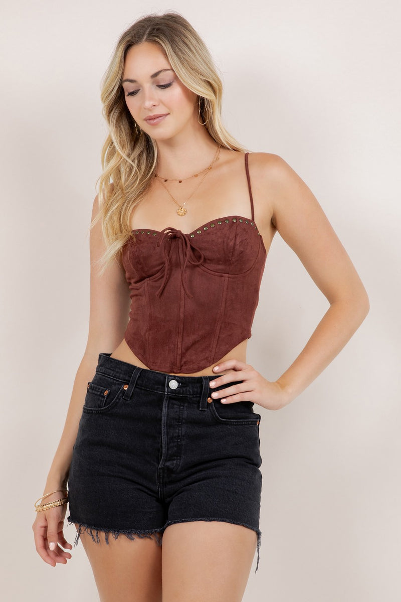 Suede Studs Detail Corset Top