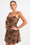 Bustier Flock Flower CowlNk Flare Dress