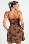 Bustier Flock Flower CowlNk Flare Dress
