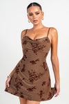 Bustier Flock Flower CowlNk Flare Dress