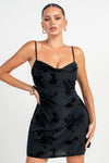 Bustier Flock Flower CowlNk Flare Dress