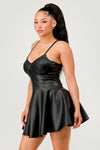 Flared Faux Leather A-Line Dress